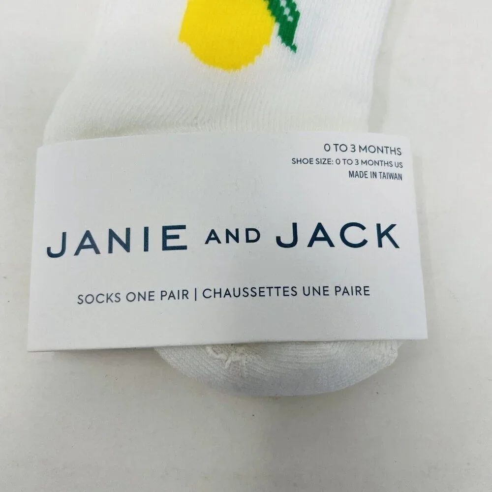 Janie and Jack Baby Girls‎ 0-3 Months Lemon Print Scalloped Ankle Socks in White
